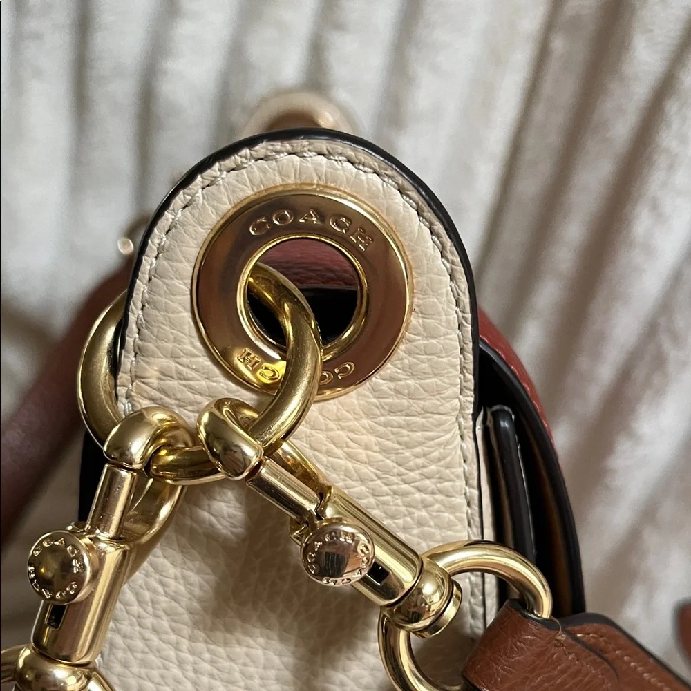 Coach Burgundy and Beige Leather Crossbody Bag - Picture 4 of 8